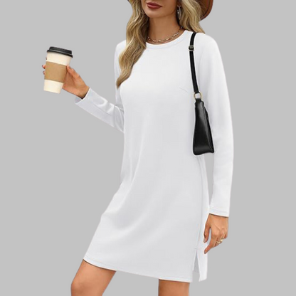 Tiana - Casual Sukienka Mini z Długim Rękawem i Okrągłym Dekoltem