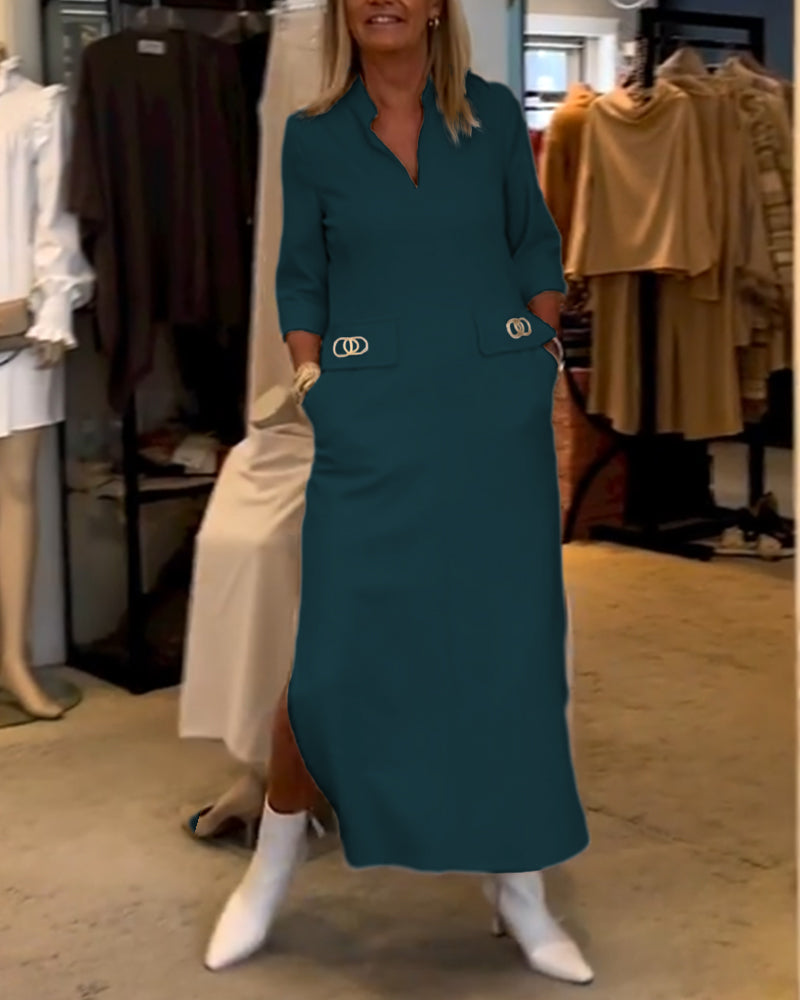 Els | Jednokolorowa sukienka z 3/4 rękawem