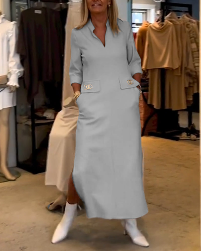 Els | Jednokolorowa sukienka z 3/4 rękawem