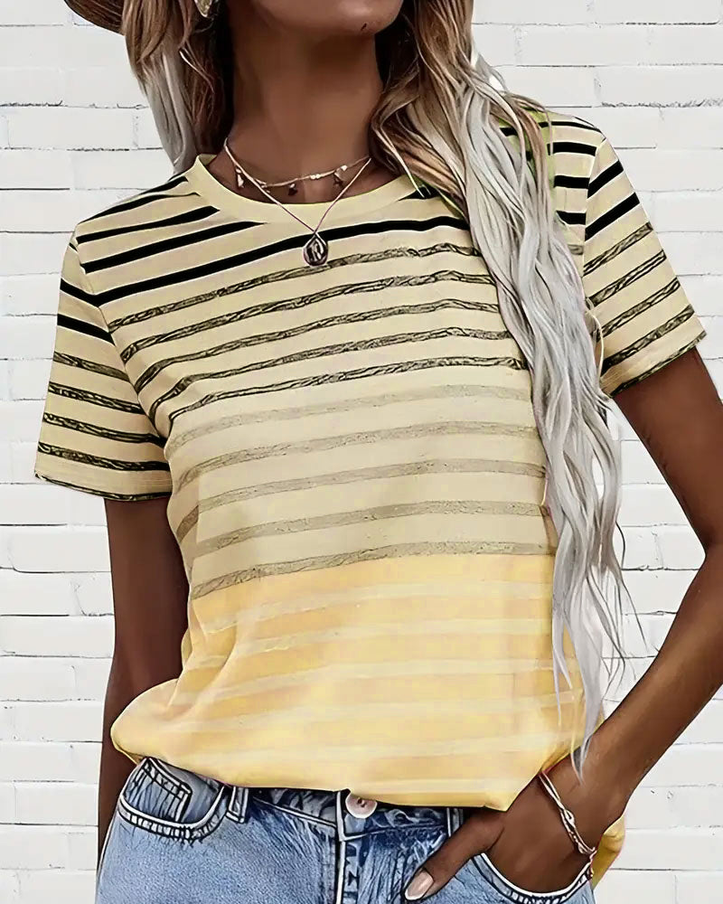 Kylie | Pasiasty T-shirt z Okrągłym Dekoltem