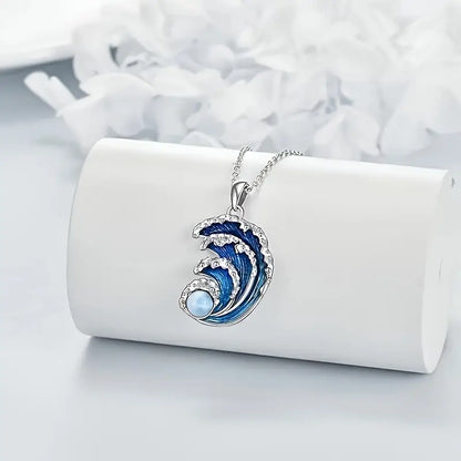 Naszyjnik fala oceanu – Błękitny kamień i srebrne wykończenie
