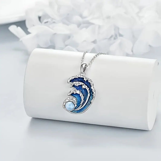 Naszyjnik fala oceanu – Błękitny kamień i srebrne wykończenie