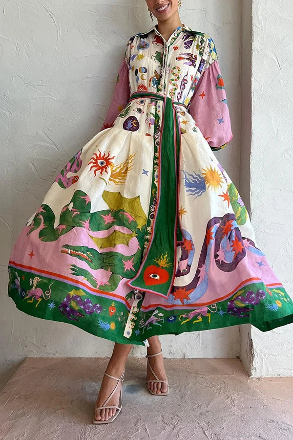 Anna | Drukowana Maxi Sukienka w stylu retro
