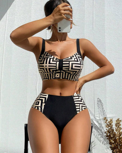 Dwuczęściowy strój kąpielowy bikini z nadrukiem stylowy