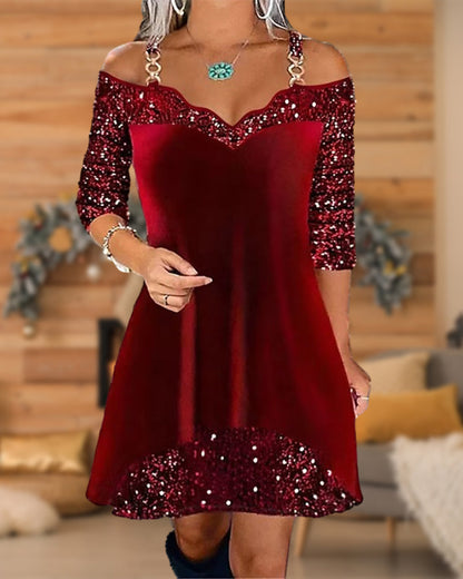 Sukienka off-shoulder z cekinami