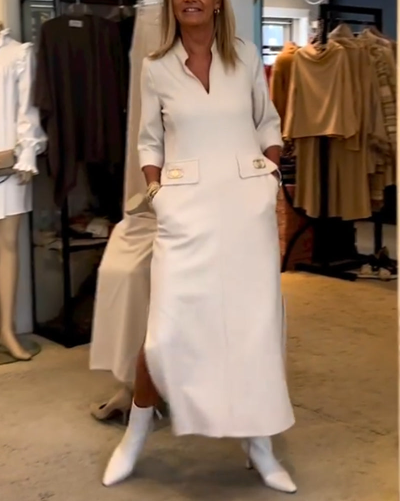 Els | Jednokolorowa sukienka z 3/4 rękawem