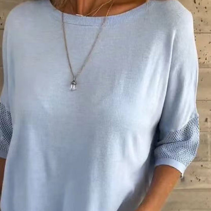 T-shirt damski Clarisse, casualowy, jednokolorowy, okrągły dekolt, 3/4 rękaw