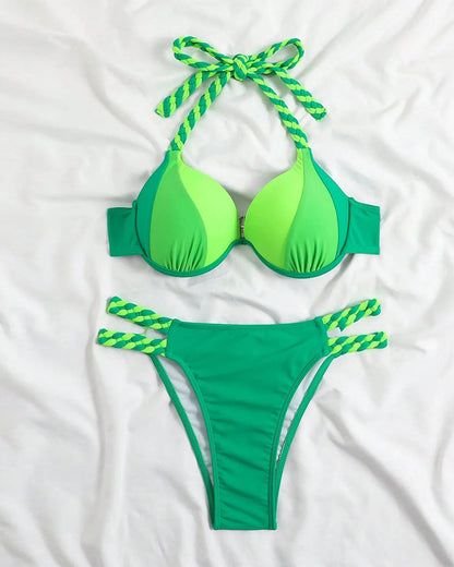 Colorblock-Neckholder-Bikini-Zestaw