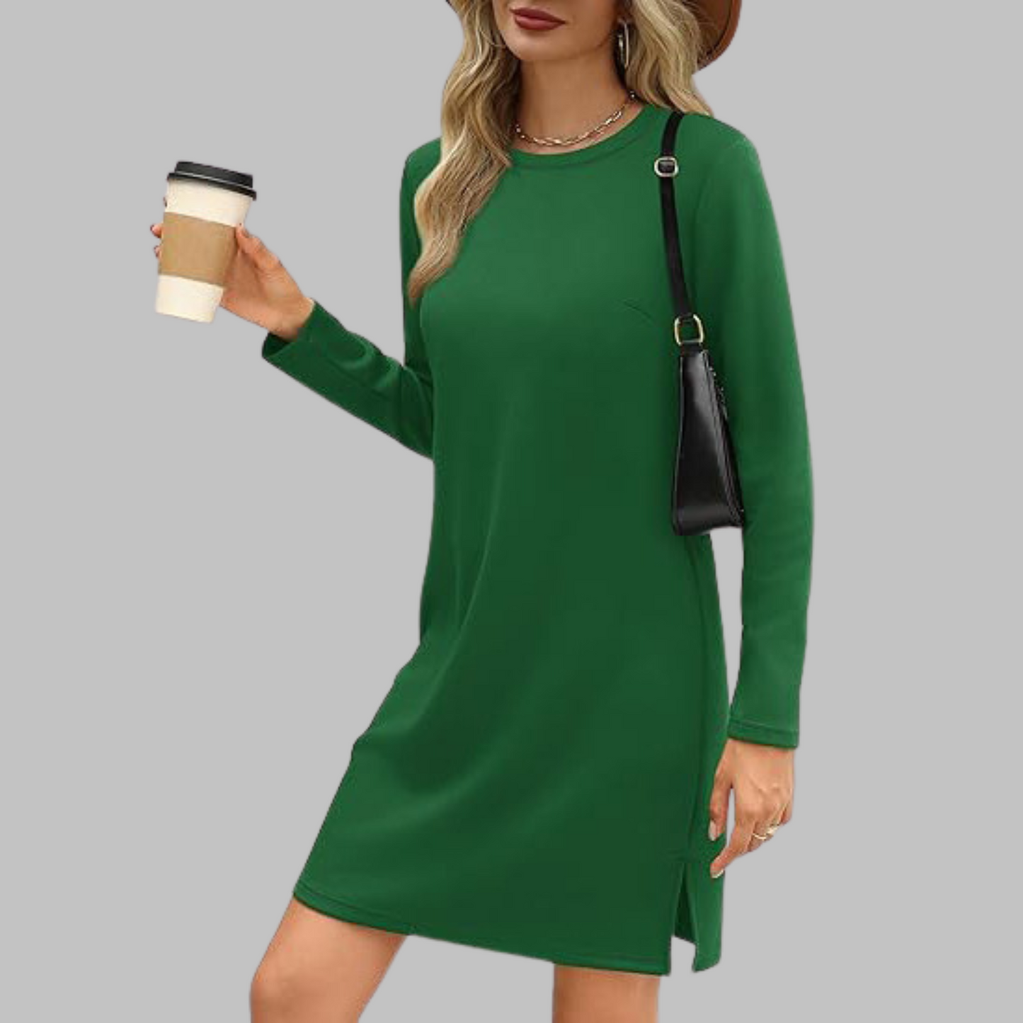 Tiana - Casual Sukienka Mini z Długim Rękawem i Okrągłym Dekoltem