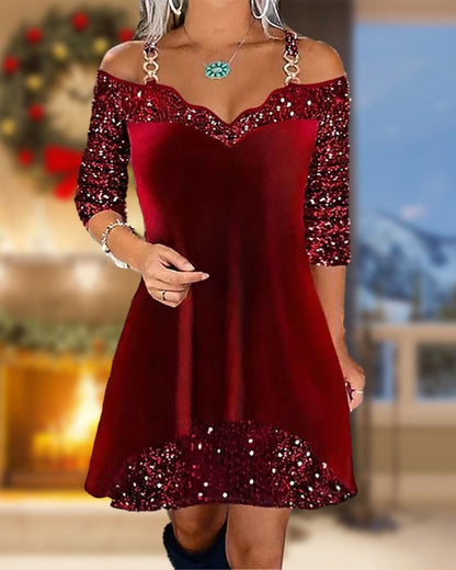 Sukienka off-shoulder z cekinami
