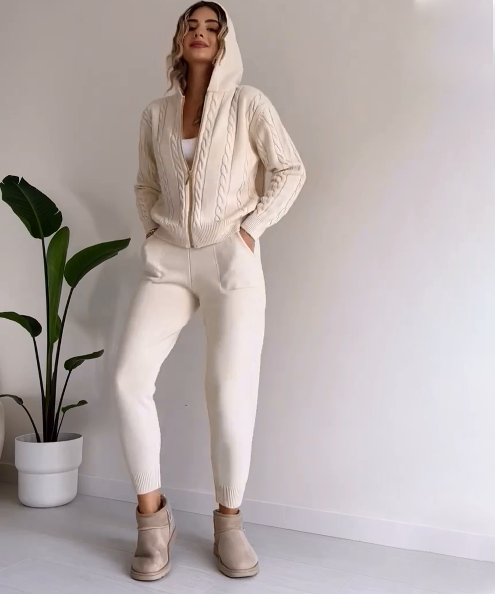 Casual sweter-vest z żakardowym wzorem, dwuczęściowy zestaw