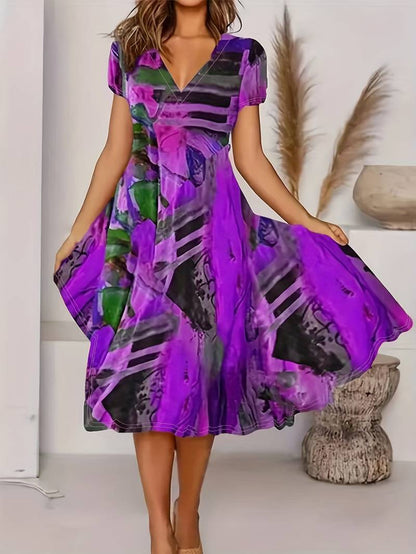 Abiyah - Boho casual sukienka z krótkim rękawem