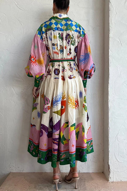 Anna | Drukowana Maxi Sukienka w stylu retro