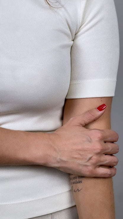 Basic Top z Wysokim Kołnierzem i Krótkim Rękawem