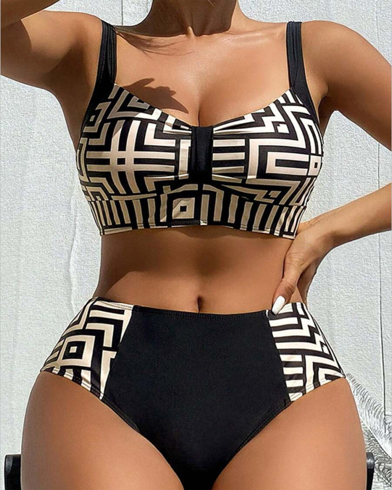 Dwuczęściowy strój kąpielowy bikini z nadrukiem stylowy