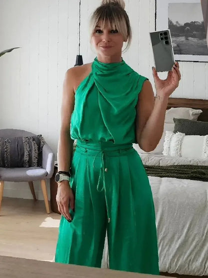 Kobiecy komplet satynowy z szerokimi spodniami | Stylowa elegancja na wyjątkowe okazje