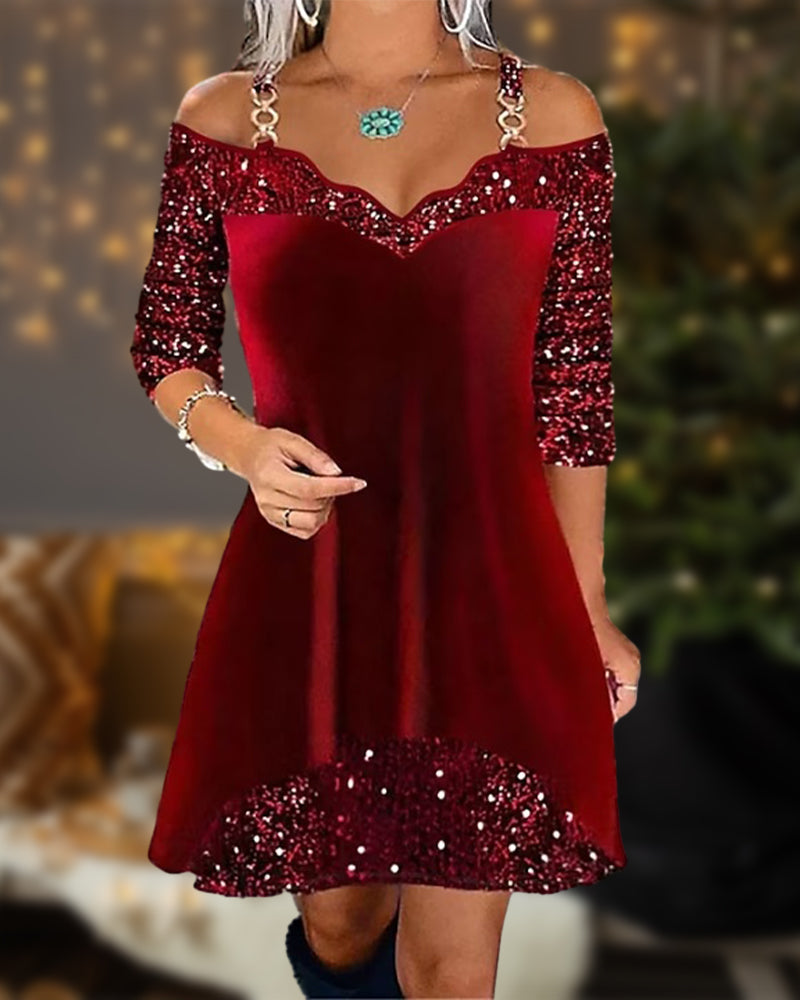 Sukienka off-shoulder z cekinami