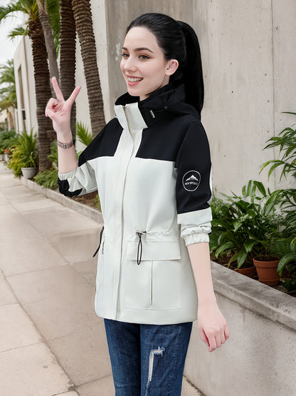 Femke | Damska casual wodoodporna kurtka outdoor z kapturem i designem w kolorowe bloki