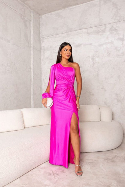 Becca | Sukienka Maxi na Jedno Ramię – Satynowy Styl