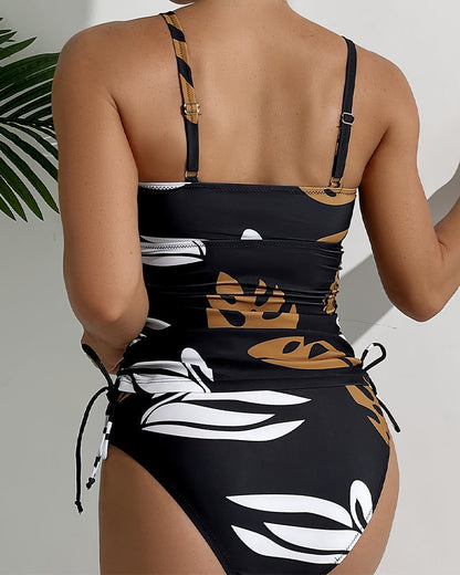 Tankini Retro Print Seksowne sznurowanie