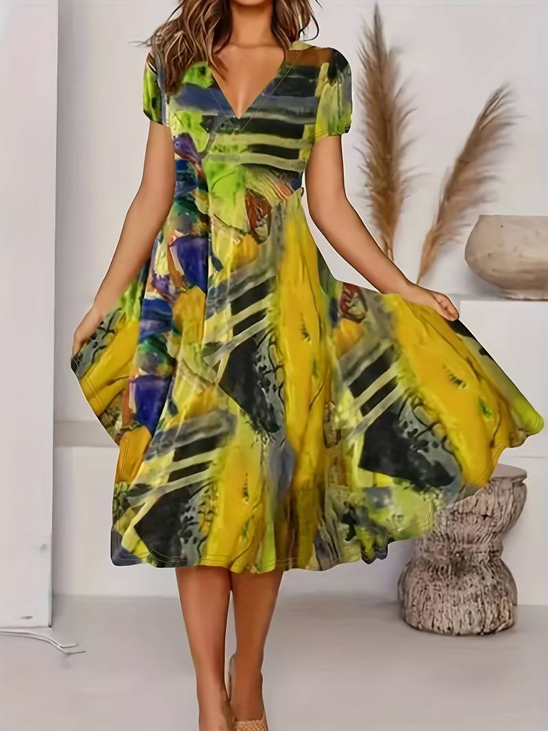 Abiyah - Boho casual sukienka z krótkim rękawem