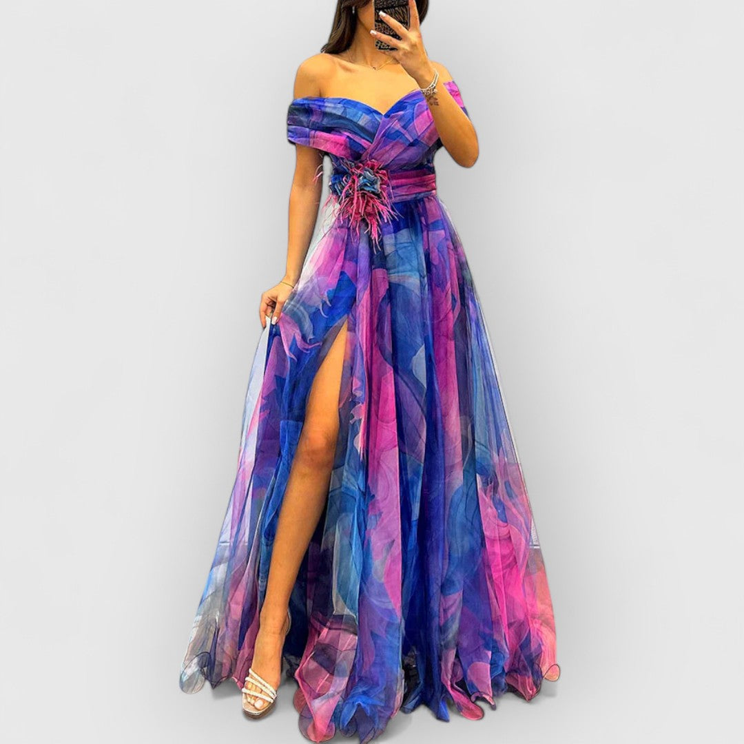 Rhea | Premium-Maxikleid z błyszczącego jedwabiu