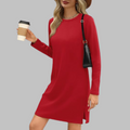 Tiana - Casual Sukienka Mini z Długim Rękawem i Okrągłym Dekoltem