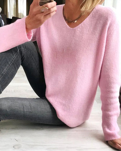 Jacobs | Prosty gładki sweter z długim rękawem
