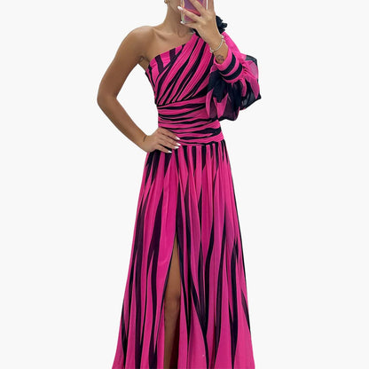 Carla – Elegancka Maxikleid z Jednym Ramiączkiem i Wzorem w Paski