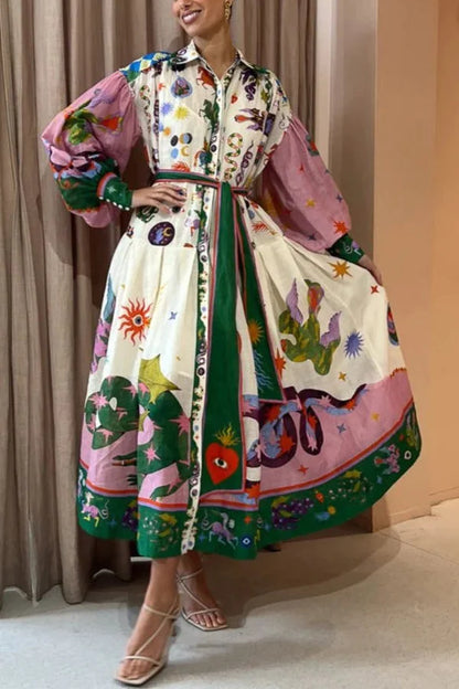 Anna | Drukowana Maxi Sukienka w stylu retro