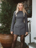 Elegancka Mini Sukienka Damska – Długie Rękawy & Wysoki Kołnierz