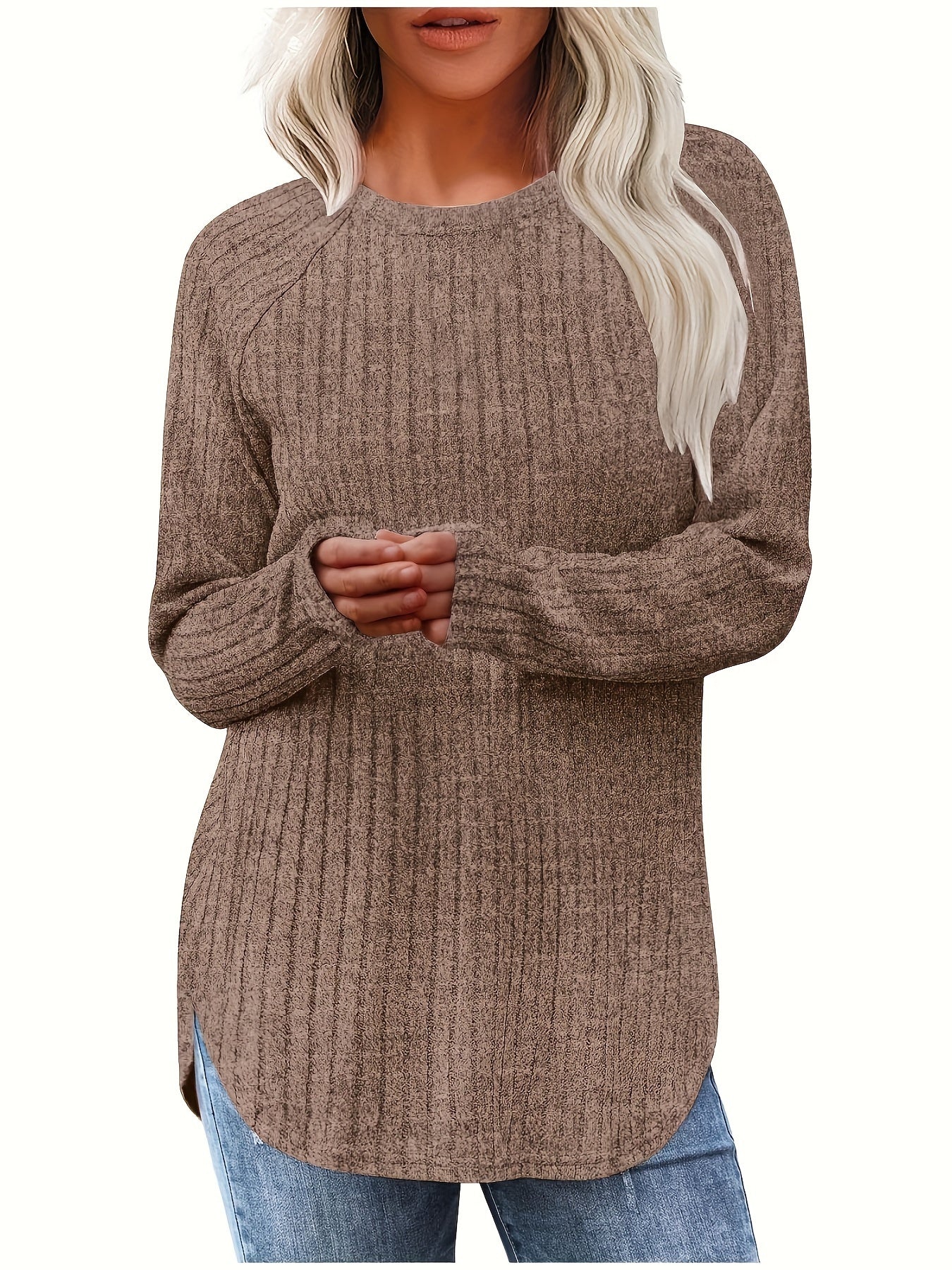 Sophie | Gładki kolor, prążkowany T-shirt z długim rękawem