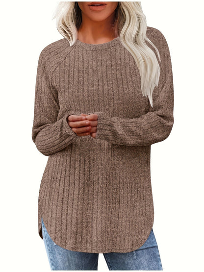 Sophie | Gładki kolor, prążkowany T-shirt z długim rękawem