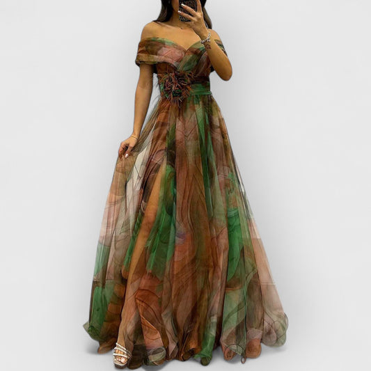Rhea | Premium-Maxikleid z błyszczącego jedwabiu