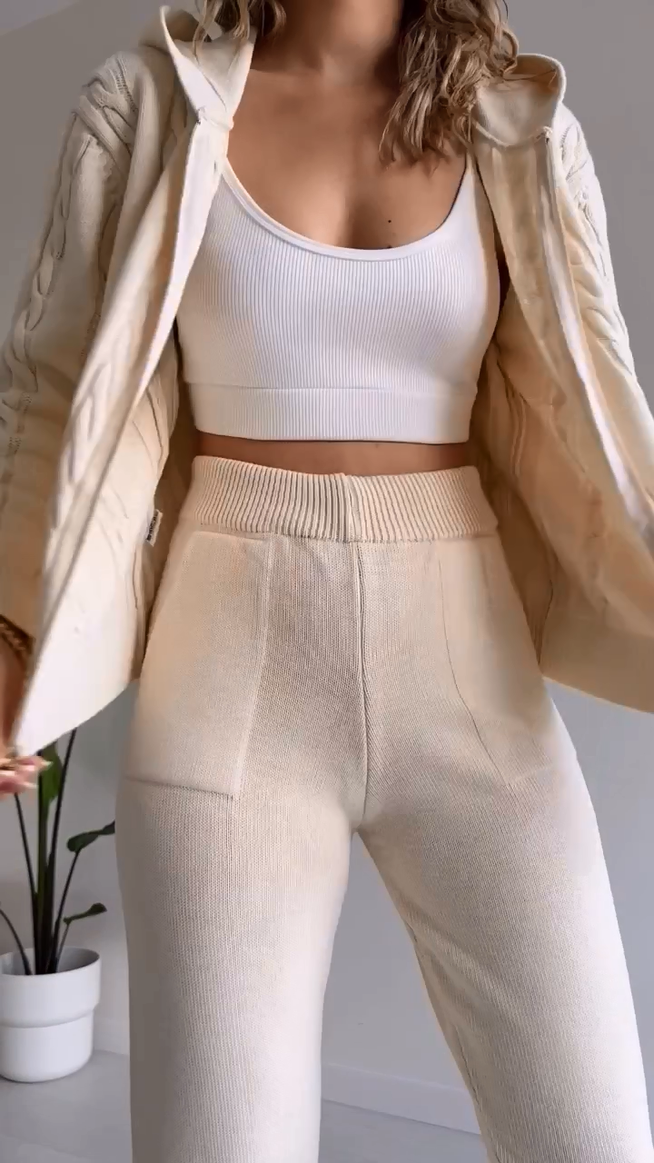 Casual sweter-vest z żakardowym wzorem, dwuczęściowy zestaw