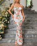 Długa Sukienka Jersey z Różanym Wzorem – Elegancka Sukienka Letnia