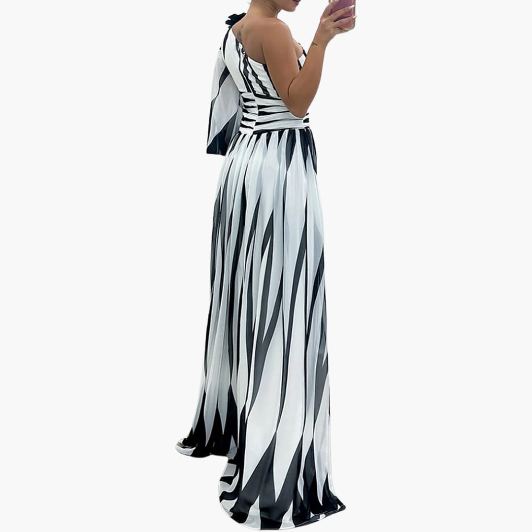 Carla – Elegancka Maxikleid z Jednym Ramiączkiem i Wzorem w Paski
