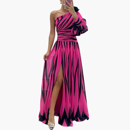 Carla – Elegancka Maxikleid z Jednym Ramiączkiem i Wzorem w Paski