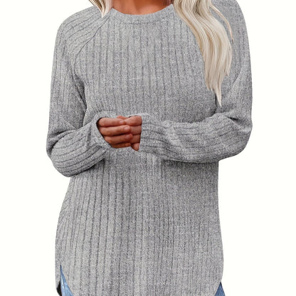 Sophie | Gładki kolor, prążkowany T-shirt z długim rękawem