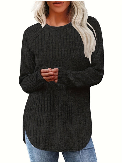 Sophie | Gładki kolor, prążkowany T-shirt z długim rękawem