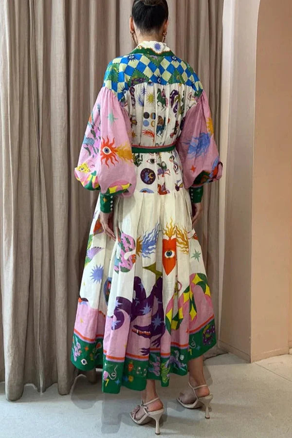 Anna | Drukowana Maxi Sukienka w stylu retro