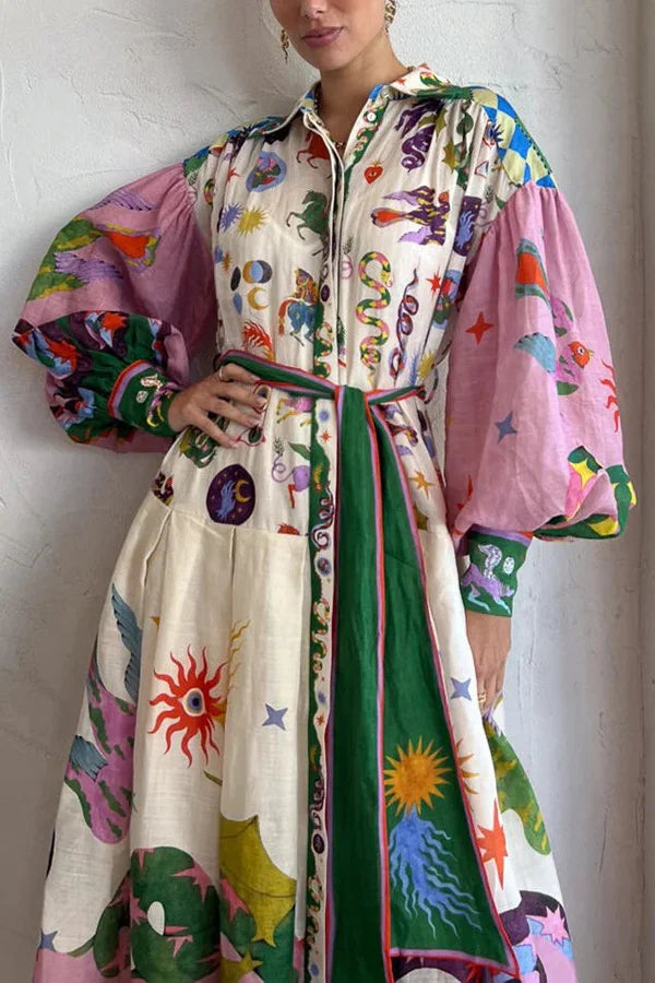 Anna | Drukowana Maxi Sukienka w stylu retro