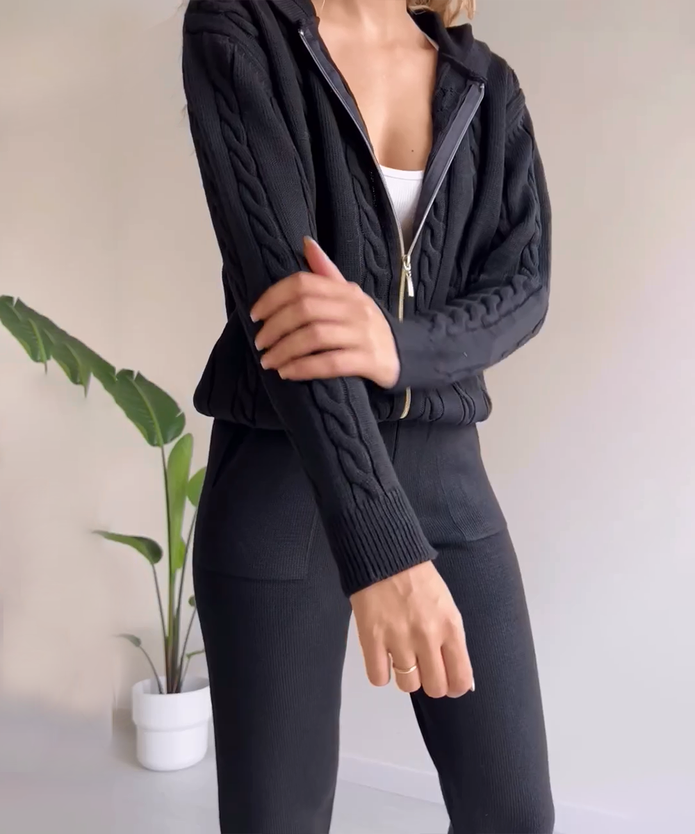 Casual sweter-vest z żakardowym wzorem, dwuczęściowy zestaw