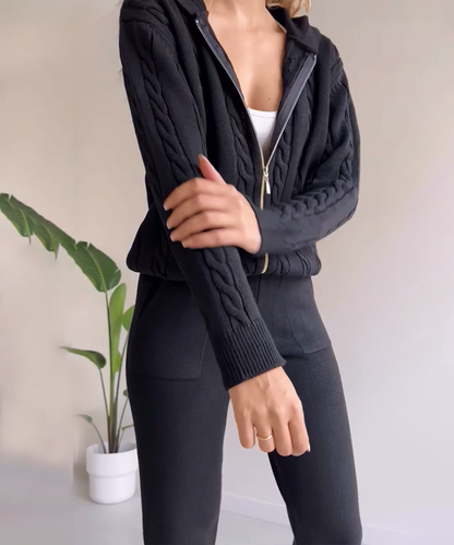 Casual sweter-vest z żakardowym wzorem, dwuczęściowy zestaw