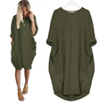 Długa oversize'owa sukienka T-shirt z kieszeniami – Casualowa sukienka damska z podwiniętymi rękawami
