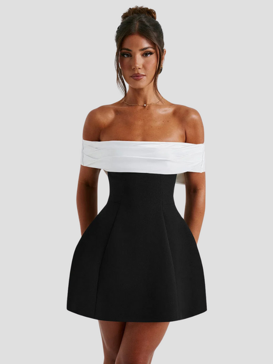 Anouk | Elegancka Czarna Biała Mini Sukienka z Kokardą dla Dams