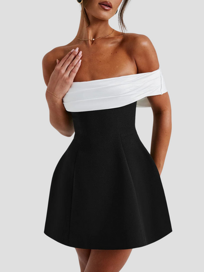 Anouk | Elegancka Czarna Biała Mini Sukienka z Kokardą dla Dams