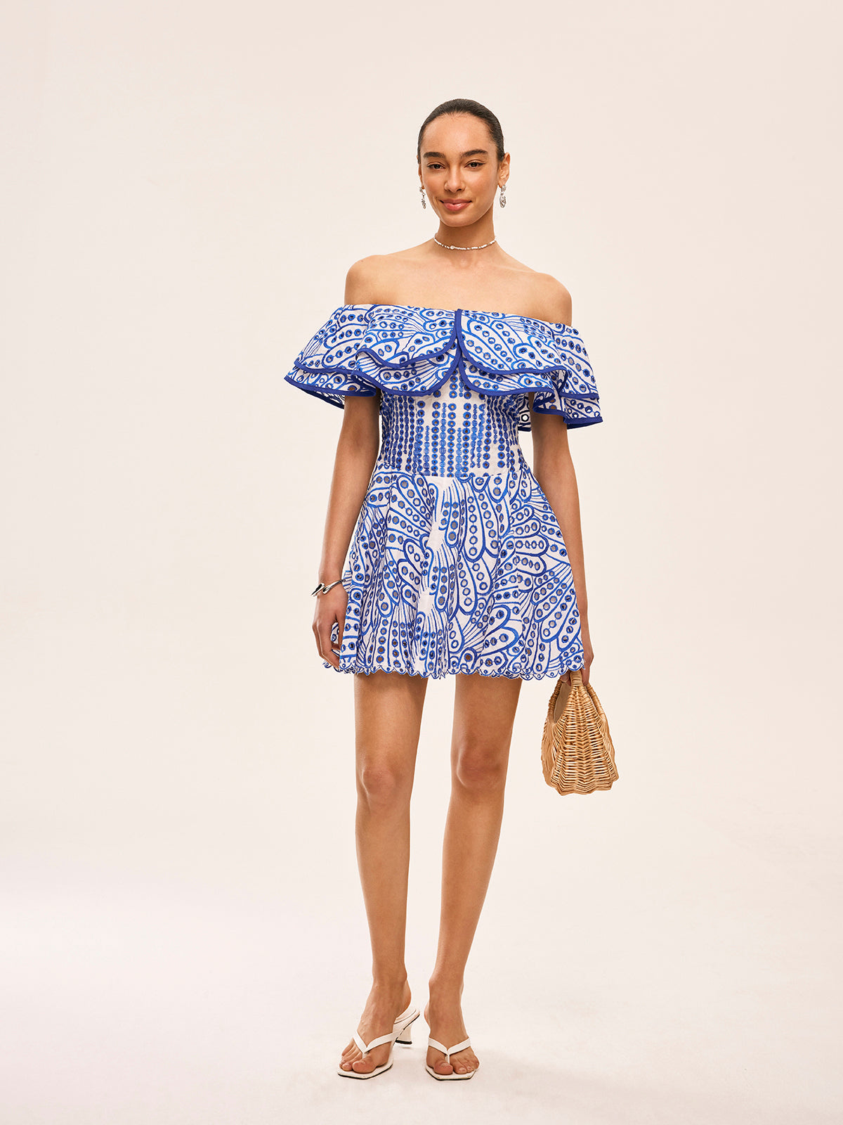 Hanna - Półprzezroczysta sukienka off-shoulder z falbanami