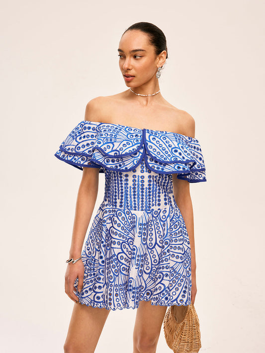 Hanna - Półprzezroczysta sukienka off-shoulder z falbanami