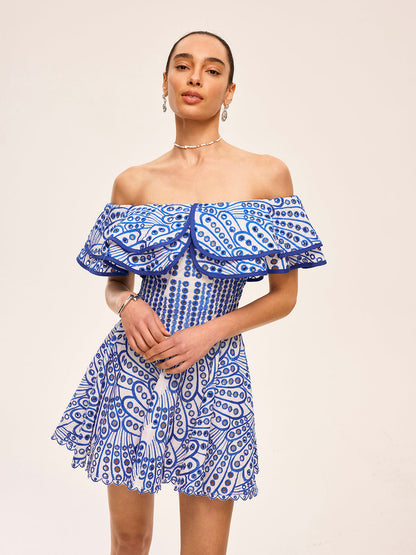 Hanna - Półprzezroczysta sukienka off-shoulder z falbanami
